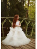 Ivory Tulle Ruffles V Back Fabulous Flower Girl Dress